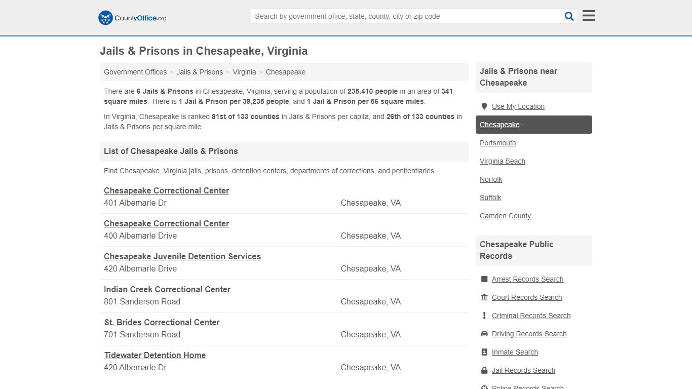 Jails & Prisons - Chesapeake, VA (Inmate Rosters & Records) - County Office